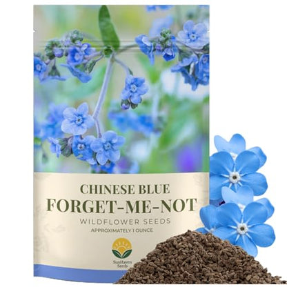 Forget-Me-Not Seeds (Chinese Blue) – 5,000+ Seeds – 1 oz Bulk Extra Large Packet – Covers 100 sq ft – Non-GMO Cynoglossum amabile – Sky Blue Blooms for Wildflower Gardens