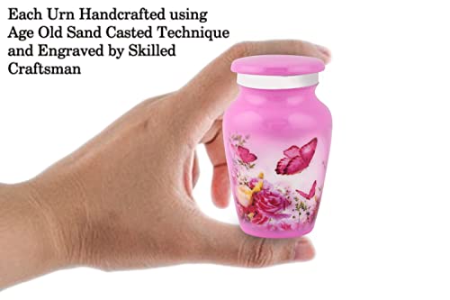 BOLD & DIVINE Beautiful Pink Butterfly Small Keepsake Urns for Human and Pet Ashes | with Velvet Bag & Funnel - 1 Quantity - color: Pink, size: Small (Single)