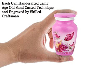 BOLD & DIVINE Beautiful Pink Butterfly Small Keepsake Urns for Human and Pet Ashes | with Velvet Bag & Funnel - 1 Quantity - color: Pink, size: Small (Single)