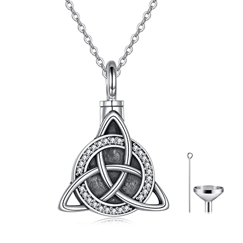 Urn Necklace for Ashes Sterling Silver Cat/Tree of Life Pentagram/Mjolnir/Infinity Wings/Wolf/Triquetra Urn Pendant Cremation Jewelry Memorial Gifts for Women Men - style: Celtic triquetra urn