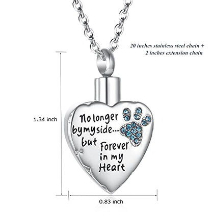 Fashion Pet Cremation Jewelry Stainess Steel Heart Keepsake Ashes Necklace Dog Cat Paw Memorial Urn Pendant - color: Blue