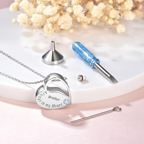 S925 Sterling Silver Heart Urn Necklace Memorial Ashes Keepsake Jewelry - style: Brother