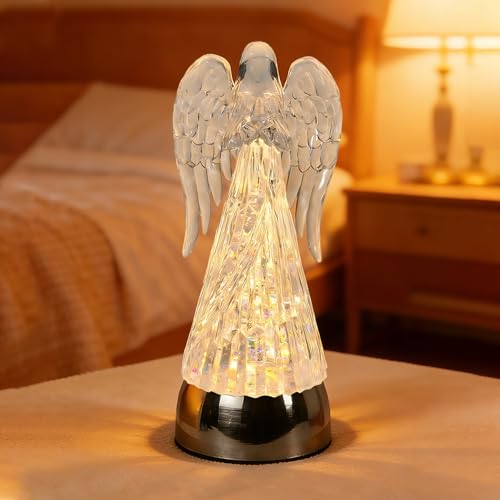 9.5" Lighted Acrylic Angel Praying Figurines Swirling Glitter Globe - size: 9.5" Angel Praying Figurine