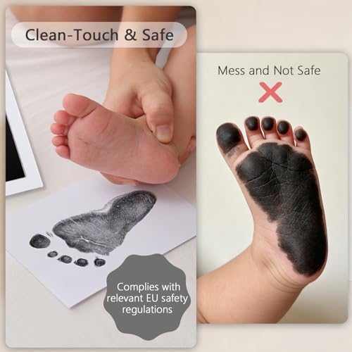 Baby Hand and Footprint Kit,Inkless Baby Handprint Kit with 2 Safe Clean-Touch Ink Pads and a Wooden Baby Picture Frames for Newborn,Baby Gifts-Ash Wood - color: Oak