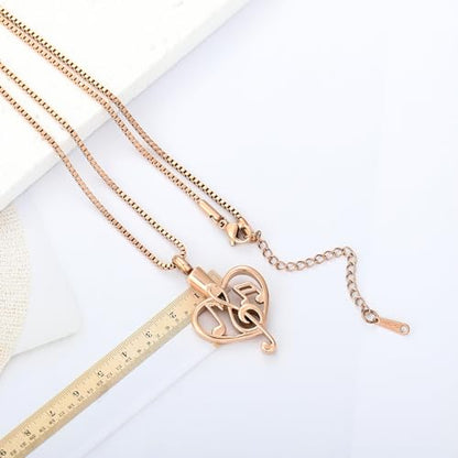 XSMZB Music Note Cremation Urn Necklace for Ashes of Loved One Heart Memorial Locket Hold Ashes Keepsake Pendant for Women Men - color: Rose Gold