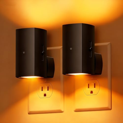 Brightown 2 Pack White Night Lights with Rotating Plug, Amber - color: Amber, size: 2 PACK Black