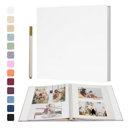 Vienrose Self Adhesive Photo Album, 40 Pages, 11 x 10.6 in, White | Scrapbook Album, 20 Sheets, 4x6 5x7 8x10 Photos, Metallic Pen, DIY Memory Book, Travel Photos, Birthday Gift - color: White, size: 11"x10.6"40 Pages