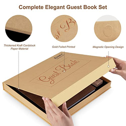 Creawoo Wooden Wedding Guest Book Reception Sign in Photo Album with Table Sign, Pen & Holder, Hardcover Memory Registry Guestbook with 90 White Pages for Baby Shower, Birthday, Bridal Shower, Wedding - size: 8.5"
