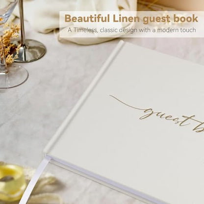 1DOT2 Linen Wedding Guest Book, Beige, No Year - color: Beige, size: No Year