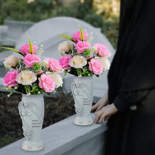 Cemetery Vase, Memorial Grave Vase with Ground Spikes, Angel Vases for Artificial Flowers, Grave Flowers Holder for Cemetery Headstone (2Pcs)