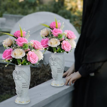Cemetery Vase, Memorial Grave Vase with Ground Spikes, Angel Vases for Artificial Flowers, Grave Flowers Holder for Cemetery Headstone (2Pcs)
