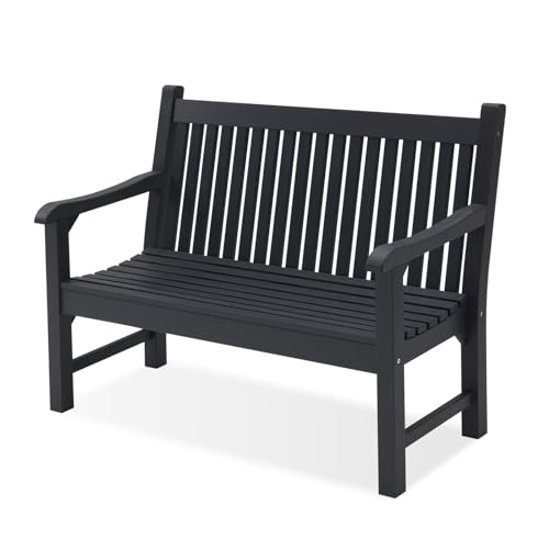 2-Person Outdoor Bench with 700 Lbs Weight Capacity, Black | Poly Lumber Weatherproof Garden Bench Seating for Porch, Balcony and Park, All-Weather Patio Bench Furniture - color: Black