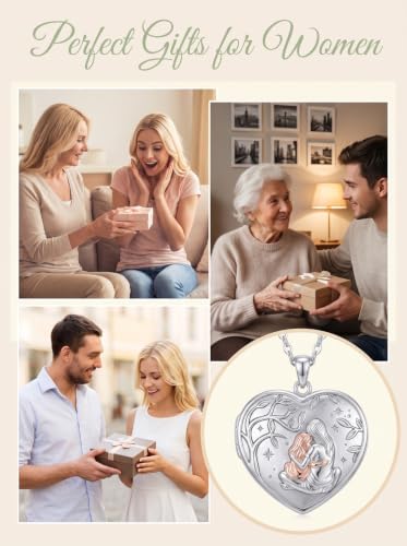 Poiuy Photo Locket Necklace for Women, Heart Picture Pendant Photo Necklace Jewelry Christmas Memorial Birthday Gifts for Women Daughter Mom - color: Mother Daughter Locket Necklace