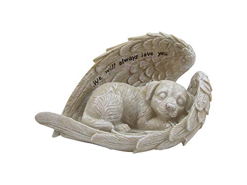 Comfy Hour 8.2 Inch Dog Angel Statue, Sleeping Pet Memorial | Dog Bereavement Gift, Angel Wings, Gray Resin, We Will Always Love You Inscription, Shelf Or Mantel Decor