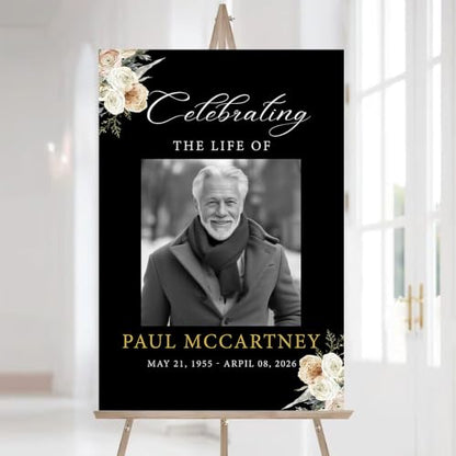 Personalized Funeral Welcome Sign with Photo for Celebration of Life #12 | Elegant Celebration Tribute Canvas Display, Celebration Tribute Board, Forever In Our Hearts Keepsake for Loved Ones - color: Version #12