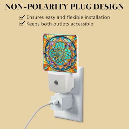 Mandala Stained Glass Night Lights Plug into Wall for Room, Mandala Night Light LED for Bedroom - color: Mandala