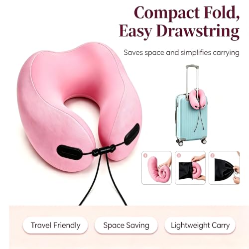Upgraded Memory Foam Neck Pillow, Ergonomic Airplane Pillow, Washable Gear - color: Pink