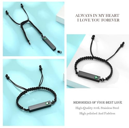 zeqingjw Vertical Bar Urn Bracelet for Ashes for Women Men Stainless Steel Cremation Jewelry Braided Rope Adjustable Keepsake Bracelets of Loved Ones Ash Holder Memorial Gift - color: Black-Green