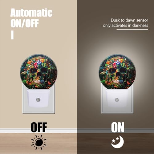 LED Night Lights Lamp with Dusk to Dawn Sensor, Exquisite Tropical - Flowered Skeleton Night Light Plug Into Wall for Kids Room, Bedroom, Bathroom, Kitchen, Hallway - color: Exquisite Tropical - Flowered Skeleton