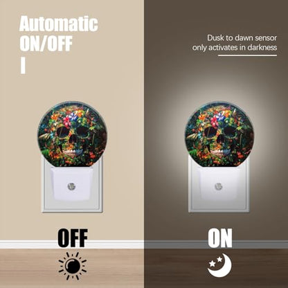 LED Night Lights Lamp with Dusk to Dawn Sensor, Exquisite Tropical - Flowered Skeleton Night Light Plug Into Wall for Kids Room, Bedroom, Bathroom, Kitchen, Hallway - color: Exquisite Tropical - Flowered Skeleton