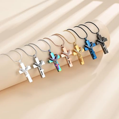 Cross Cremation Jewelry Urn Necklace for Human Ashes for Women Men With Me Always Memorial Ashes Keepsake Pendant - color: Gold