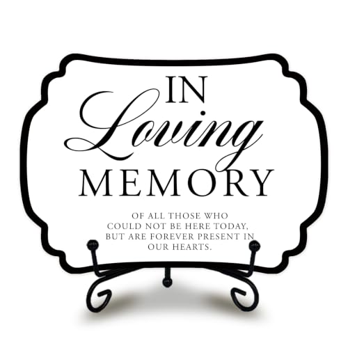 Wedding Table Sign - In Loving Memory - with Metal Stand, Wooden Reception Decor, 5x7 Inch Wedding Signs for Memory Table, Wedding Party, Pet Souvenirs, and other decorations & accessories (White)- 06