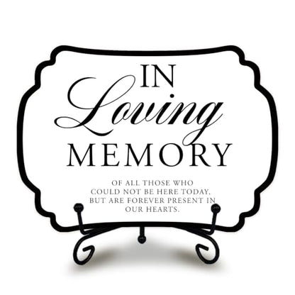 Wedding Table Sign - In Loving Memory - with Metal Stand, Wooden Reception Decor, 5x7 Inch Wedding Signs for Memory Table, Wedding Party, Pet Souvenirs, and other decorations & accessories (White)- 06