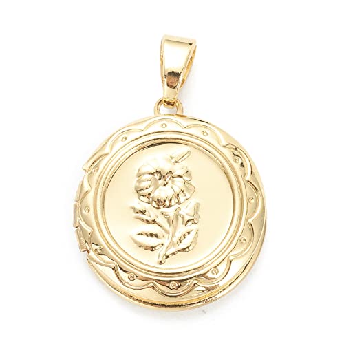 Beadthoven 10pcs Real 18K Gold Plated Round Locket Pendants Daisy Flower Photo Frame Charms Photo Holder Memory Locket Pendants for DIY Necklace Jewelry Making - color: Gold-Round-Flower