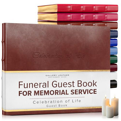Gallery Leather Funeral Guest Book for Memorial Service and Celebration of Life | 192 Lined Pages - Hardcover, Bound Leather Guest Sign in Book - 7 x 9 - Acadia Tan - color: Acadia Tan, style: Celebration of Life