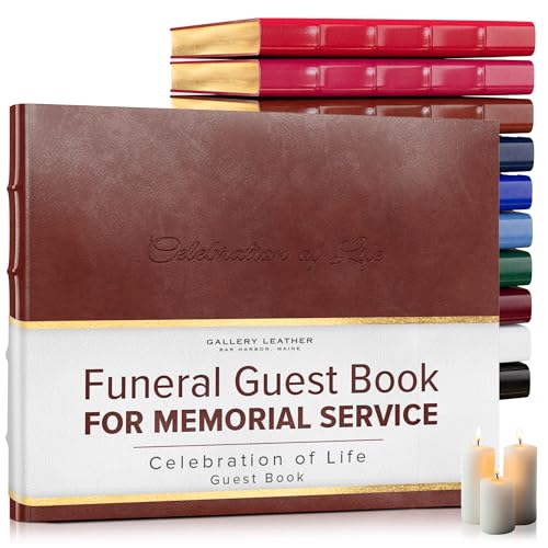 Gallery Leather Funeral Guest Book for Memorial Service and Celebration of Life | 192 Lined Pages - Hardcover, Bound Leather Guest Sign in Book - 7 x 9 - Acadia Tan - color: Acadia Tan, style: Celebration of Life