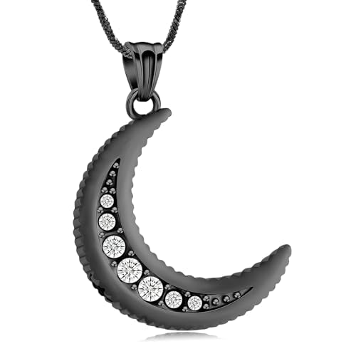 Yinplsmemory Cremation Jewelry Crescent Moon Urn Ashes Necklace for Women Men Memorial Human Pet Ashes Holder Pendant Necklace - color: Black