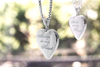 PicturesOnGold.com Personalized Always in My Heart Silver Or Gold Heart Locket Pendant Necklace Jewelry Gifts for Men & Women - 3/4 Inch X 3/4 Inch - Includes 18 inch Cable Chain - style: Silver - Locket Only