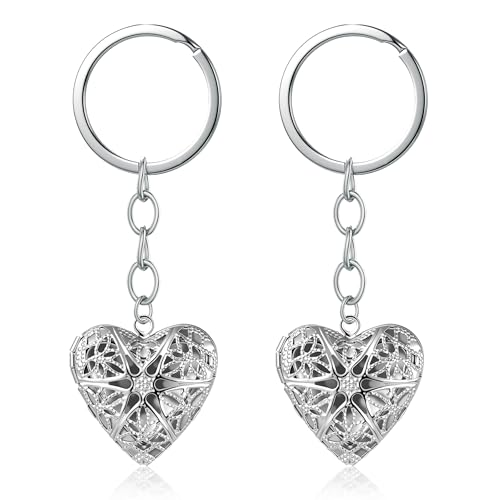 2PCS Elegant Heart Locket Keychain with Decorative Chain Stainless steel, Heart Pattern Design, Photo Frame Pendant - color: Heart-9