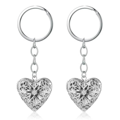 2PCS Elegant Heart Locket Keychain with Decorative Chain Stainless steel, Heart Pattern Design, Photo Frame Pendant - color: Heart-9