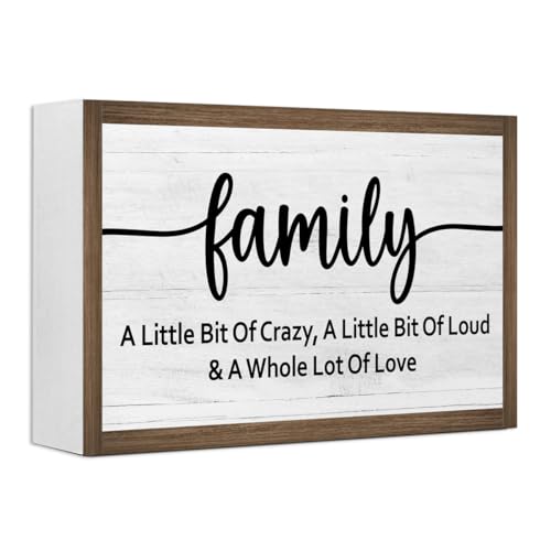 Family a Little Bit of Crazy Wooden Box Sign Desk Decor,Family Saying Wood Block Sign for Home Farmhouse Bedroom Shelf Tabletop Wall Decor - color: Family a Little Bit of Crazy
