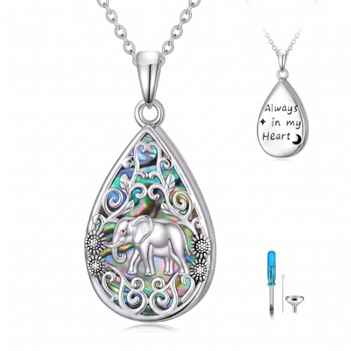 WINNICACA Urn Necklaces for Ashes 925 Sterling Silver Butterfly Hummingbird Dragonfly Teardrop Ash Necklace Cremation Jewelry Urn Pendants for Women Memorial Gifts for Birthday Christmas Funeral - style: 7-Elephant Urn Necklace