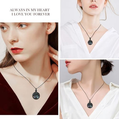 Hearbeingt Tree of Life Urn Necklaces for Ashes Circle Cremation Jewelry - color: B-Black