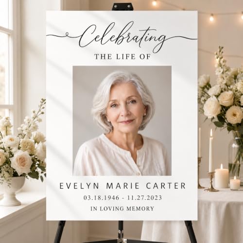 Custom Celebration of Life Welcome Sign with Photo for Memorial Funeral #27 - color: Sign 32