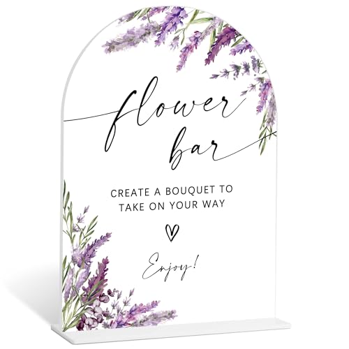 Flower Bar Sign, Lavender Bridal Shower Decorations, Wedding Centerpieces for Tables, Engagement Party Decor, Acrylic Table Signs with Base for Wedding Reception and Bridal Party Decor, R - color: Flower Bar Sign-18