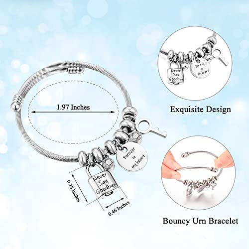 abooxiu Lock Cremation Bracelet for Ashes Key Ash Bracelet Stainless Steel Urn Bracelets for Ashes for Women Memorial Ashes Holder - Never Say Goodbye&Forever in my heart - style: Lock