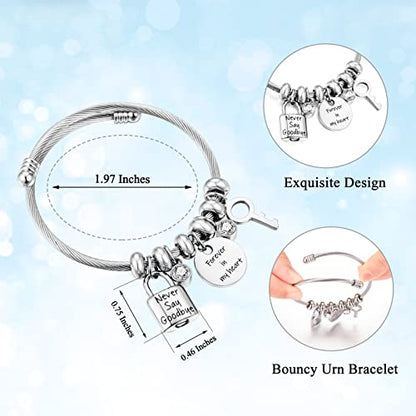 abooxiu Lock Cremation Bracelet for Ashes Key Ash Bracelet Stainless Steel Urn Bracelets for Ashes for Women Memorial Ashes Holder - Never Say Goodbye&Forever in my heart - style: Lock