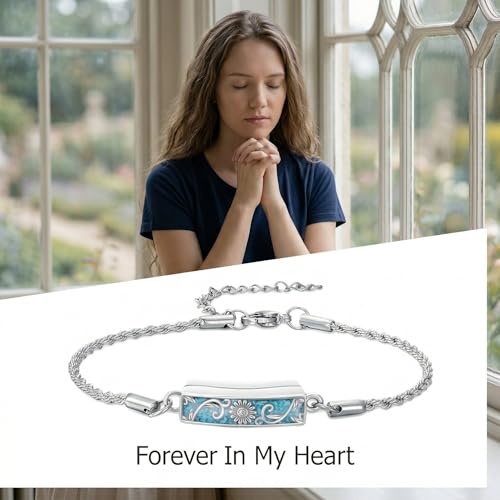 YYB Urn Bracelet for Ashes Hummingbird/Dragonfly/Butterfly/Sunflower Turquoise Locket Bracelet Cremation Memorial Jewelry Mothers Day Gifts for Women - color: Sunflower