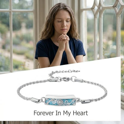 YYB Urn Bracelet for Ashes Hummingbird/Dragonfly/Butterfly/Sunflower Turquoise Locket Bracelet Cremation Memorial Jewelry Mothers Day Gifts for Women - color: Sunflower