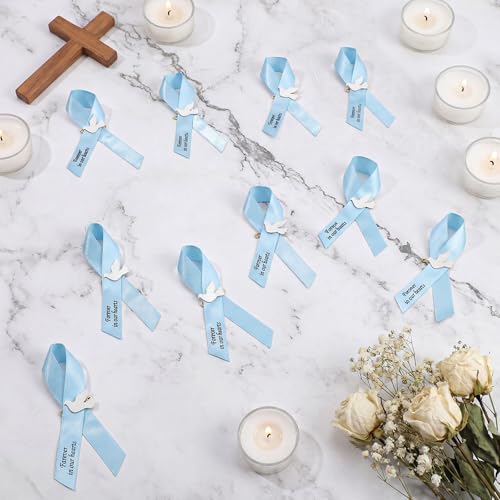 Geosar 100 Pcs Dove Funeral Memorial Ribbons Pins Memorial Service Respect Funeral Personalized Ribbon Bow with Safety Pins and White Dove for Mourning Mental Health Awareness Month Gifts(Light Blue) - color: Light Blue, style: Pigeon