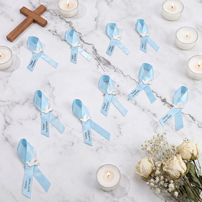 Geosar 100 Pcs Dove Funeral Memorial Ribbons Pins Memorial Service Respect Funeral Personalized Ribbon Bow with Safety Pins and White Dove for Mourning Mental Health Awareness Month Gifts(Light Blue) - color: Light Blue, style: Pigeon