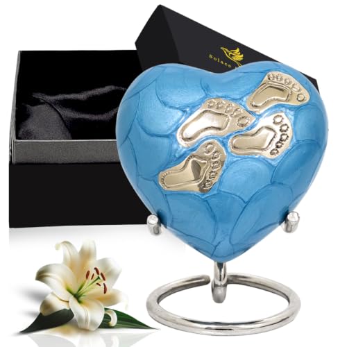 Baby Urns for Ashes Boy & Girl - Mini Urns for Baby Boy Ashes - Heart Shaped Keepsake Urn with Stand - Honor Your Loved One with Memorial Infant Urn (Blue, Small) - color: Blue