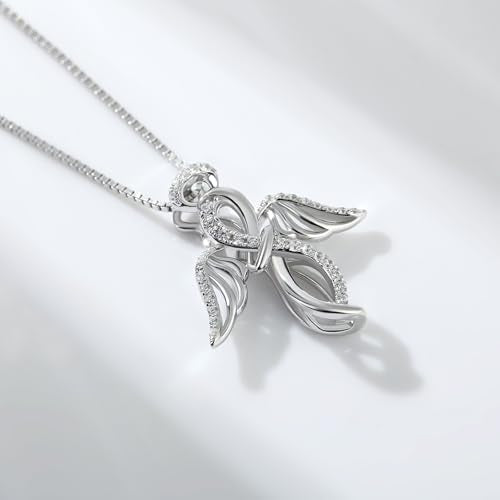 925 Sterling Silver Guardian Angel Pendant Necklace for Women with Birthstone Cubic Zirconia Little Angel Pendant Necklace Jewelry 18 inch Chain - color: 13-infinity-silver