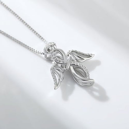 925 Sterling Silver Guardian Angel Pendant Necklace for Women with Birthstone Cubic Zirconia Little Angel Pendant Necklace Jewelry 18 inch Chain - color: 13-infinity-silver
