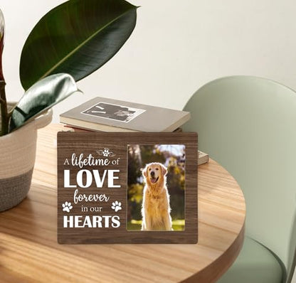 Pet Dog Memorial Picture Frame, A Lifetime of Love Forever in Our Hearts Wooden Photo Frame Gifts for Loss of Dog, 4x6 inch Photo - style: A Lifetime of Love Forever in Our Hearts