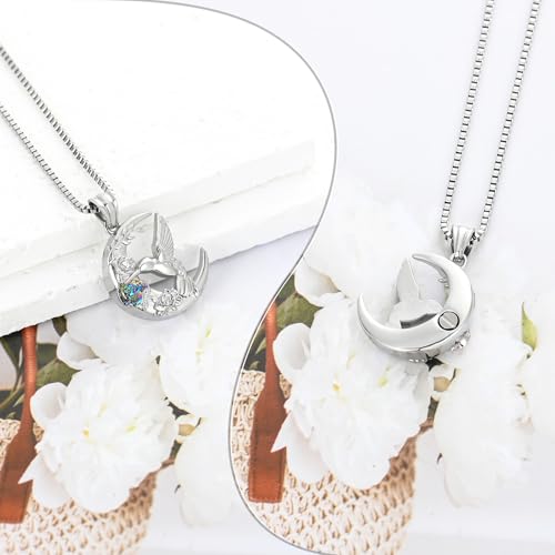 XSMZB Hummingbird Urn Necklace for Ashes of Loved One Rose Flower Moon Cremation Jewelry Ashes Holder Keepsake Pendant for Women Men - color: Silver-Colorful